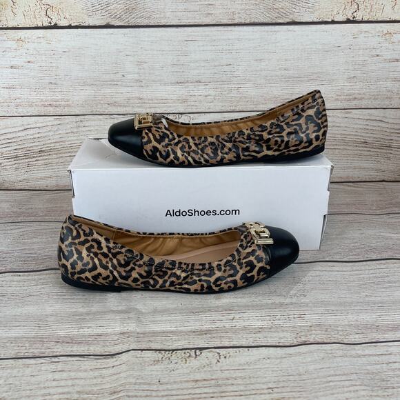 Aldo Dwendadan Womens Sz 7B Ballet Flats Cap Toe Cheetah Black - Picture 1 of 11